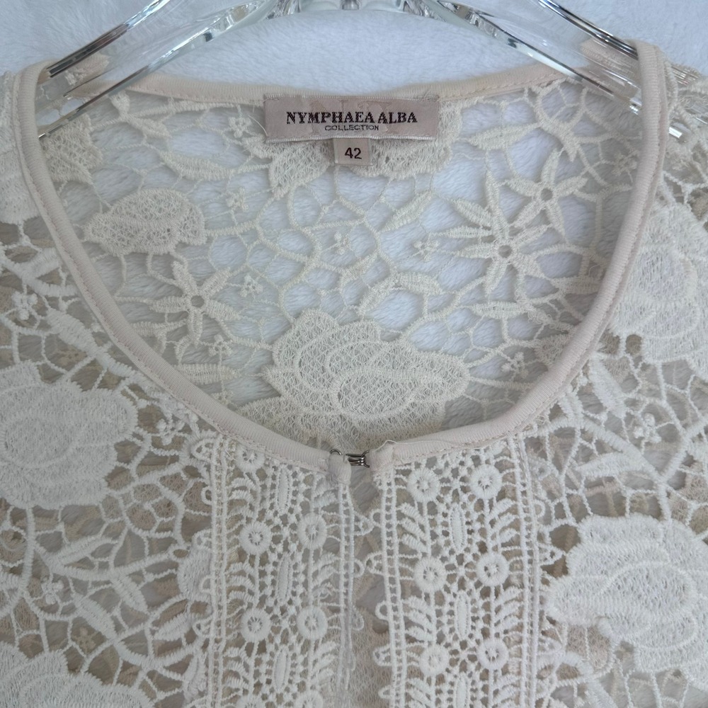 Nymphaea Alba Lace Cardigan Cream Floral Open Front 3/4 Sleeve Size M‎ / 42 - Picture 5 of 13